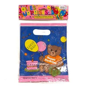Vintage 1990s Birthday Party Loot Bags Pack of 4 Teddy Bear Balloons Blue Pink